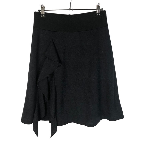Kokoon Y2K Black Shimmer Knit Ruffle Front Knee Length Skirt XS - Picture 1 of 3